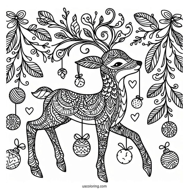 Intricate Rudolph Coloring Page Mandala With Mistletoes