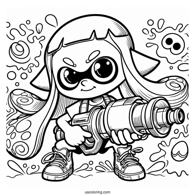Splatoon Coloring Page Of Octoling Boy With Huge Inkjet