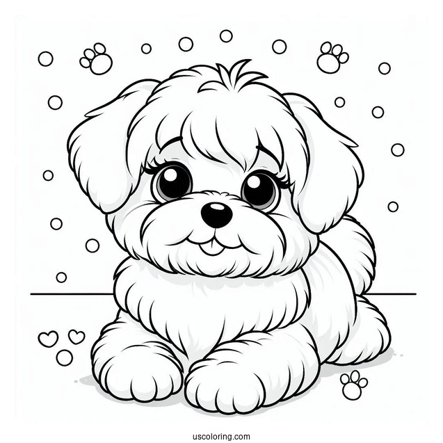 Coloring Sheet Of Maltese Dog With Paw Up