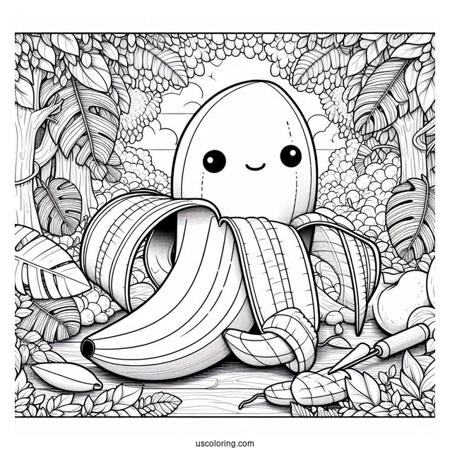 Stitch Peeling A Banana Coloring Page In The Forest