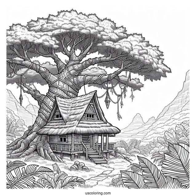 Detailed Tree House In Tarzan Coloring Page