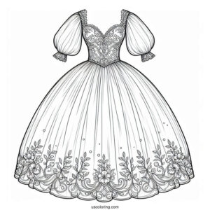 Dress Coloring Page Of Ball Gown With Sheer Puff Sleeves