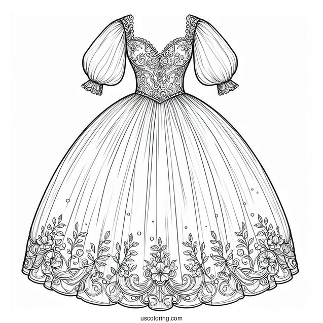 Dress Coloring Page Of Ball Gown With Sheer Puff Sleeves