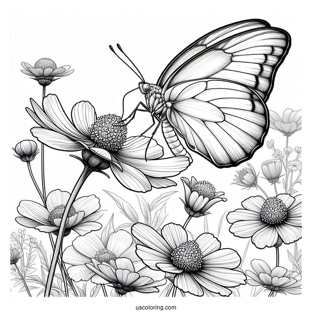 Large Butterfly Feeding On Realistic Flowers