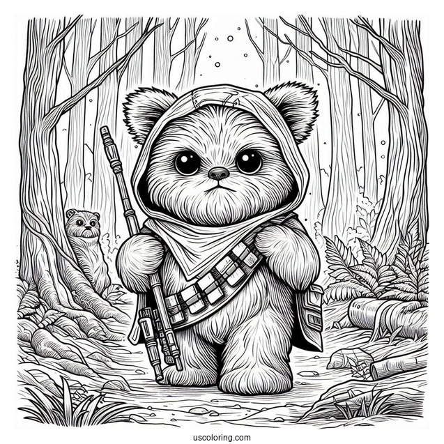 Ewok In The Forest Coloring Page