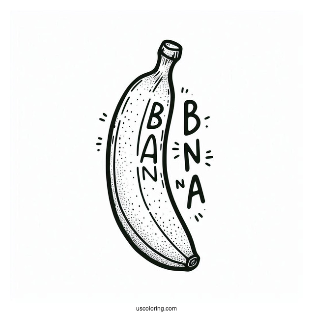 Banana Coloring Page Letters Over A Cute Banana For Preschoolers