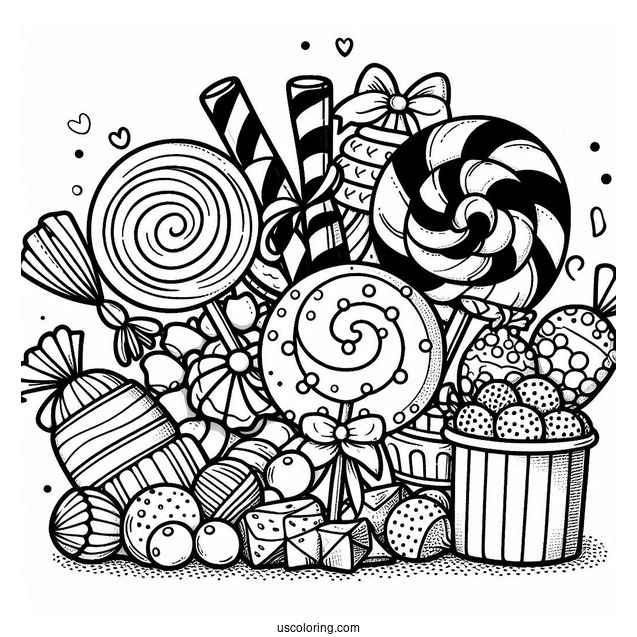 Delicious Candy And Lollipops Coloring Sheet
