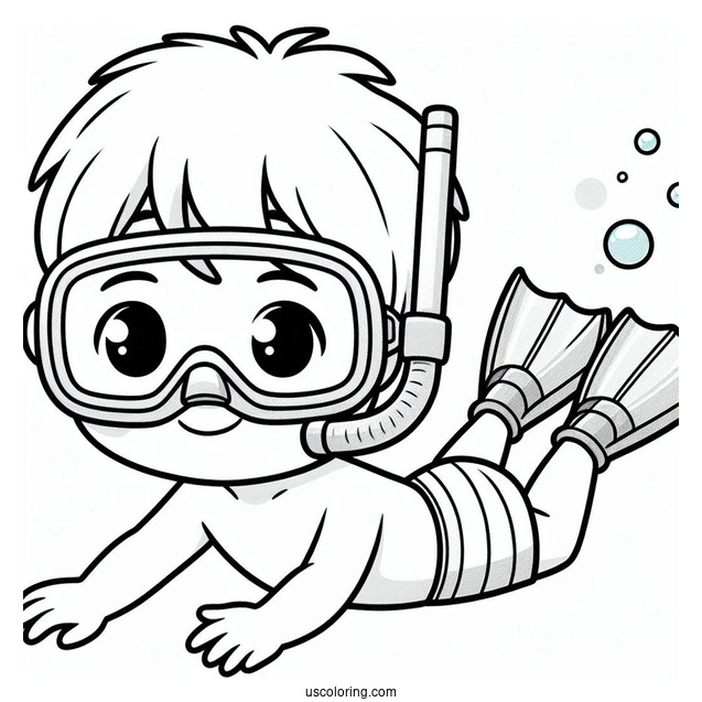 Simple Little Boy Swimming Coloring Page With Snorkeling Gear For Kids