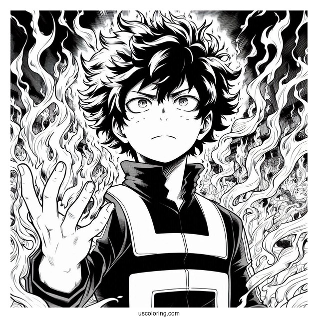 My Hero Academia Coloring Page Of Dabi Surrounded By Fire
