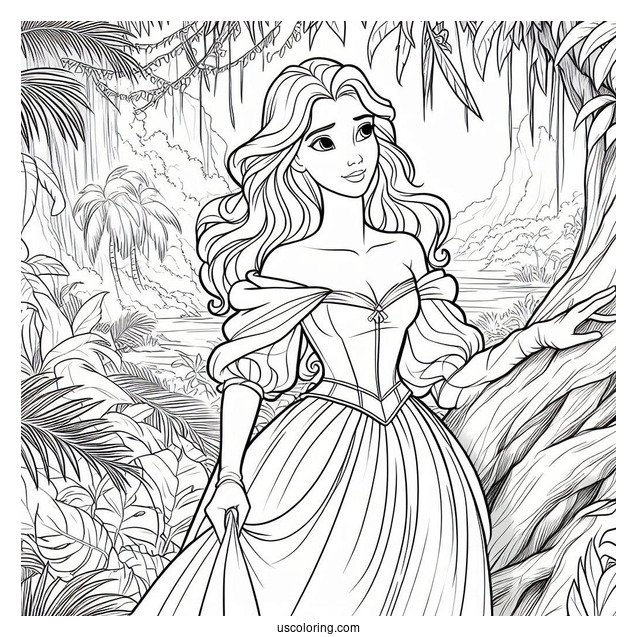 Tarzan Coloring Page Of Jane Porter Wearing Gown And Gloves In Jungle
