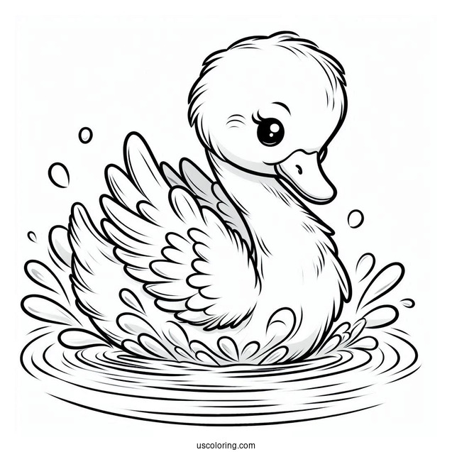Baby Swan Coloring Page Emerging From Pond