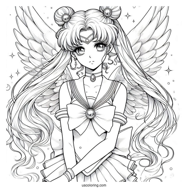 Realistic Sailor Moon With Wings Coloring In