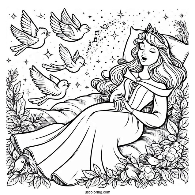 Sleeping Beauty Coloring Page Of Aurora Singing To The Birds