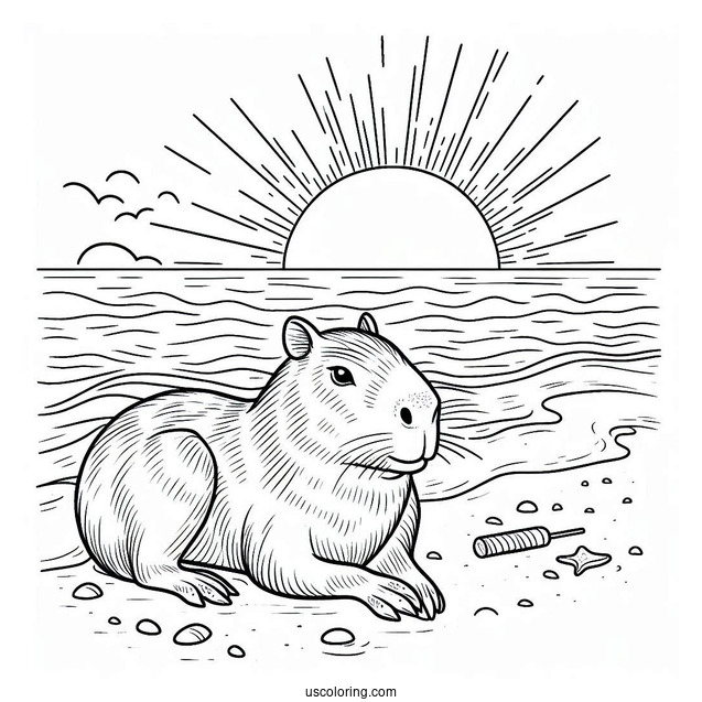 Capybara Coloring Page Sunbathing At Beach