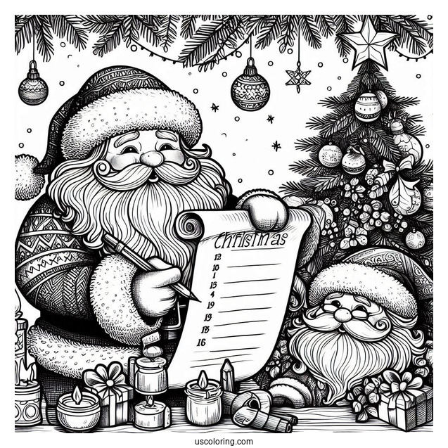 Christmas Coloring Pages For Adults Of Santa Claus Checking Naughty Or Nice List Christmas