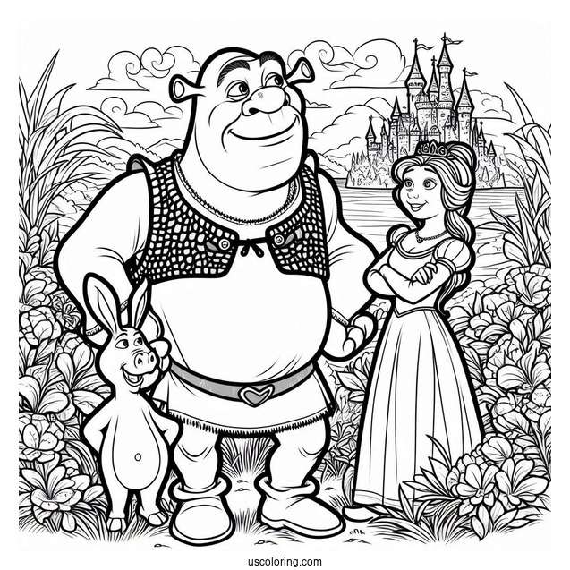 Shrek With Fiona And Friends To Color
