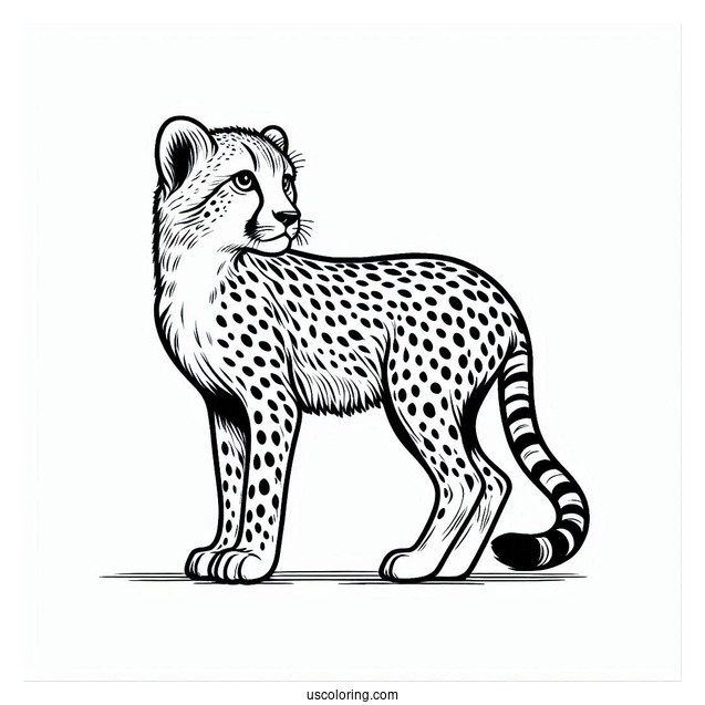 Simple Cheetah Coloring Page Looking Back For Kids