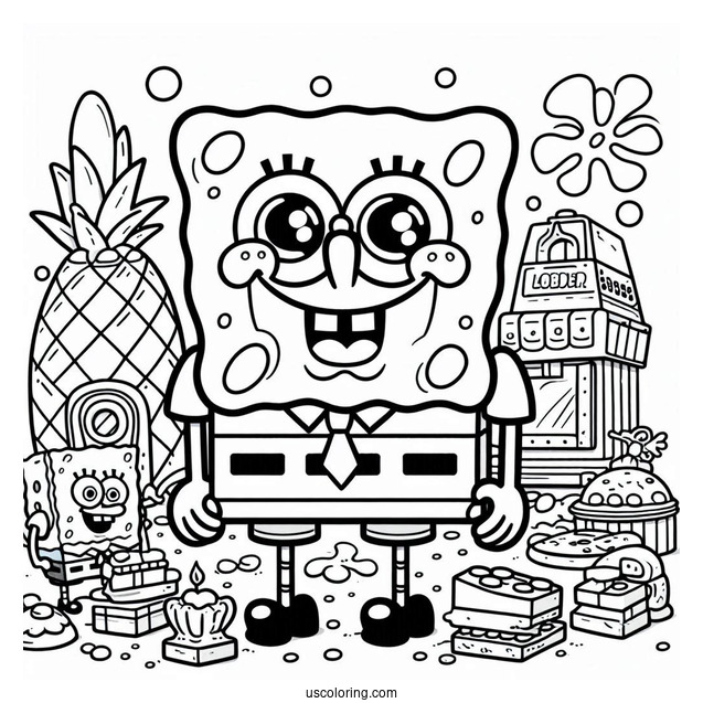 Smiling Lego SpongeBob Coloring Page For Kids