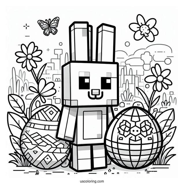 Block Bunny with Minecraft Easter Egg Coloring Page
