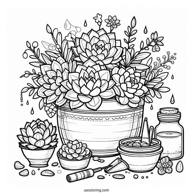 Cute Coloring Page Succulents In A Pot