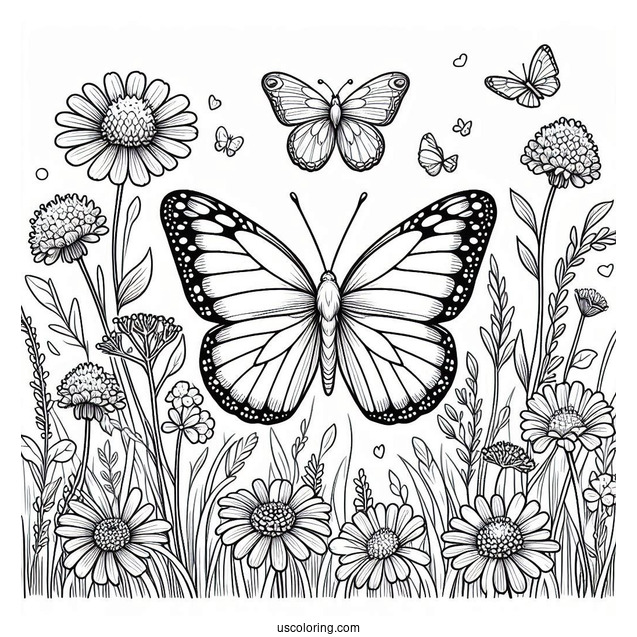 Butterflies Among Wildflowers And Grass