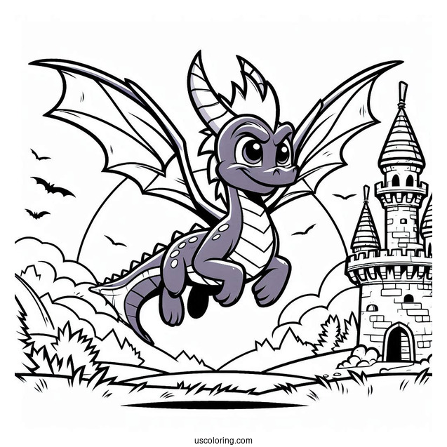 Mighty Sypro Coloring Page Flying In Front Of Castle