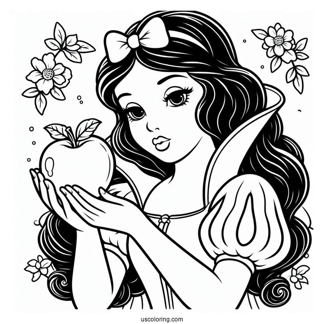Snow White Holding The Poisoned Apple Coloring Page
