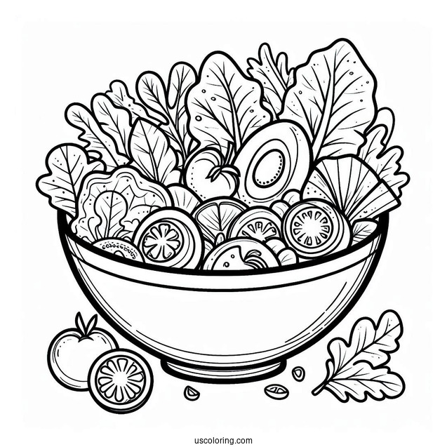 Bowl Of Salad Coloring Sheet