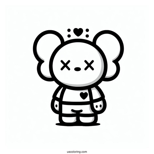 Simple KAWS Coloring Page Companion In Shirt For Preschoolers