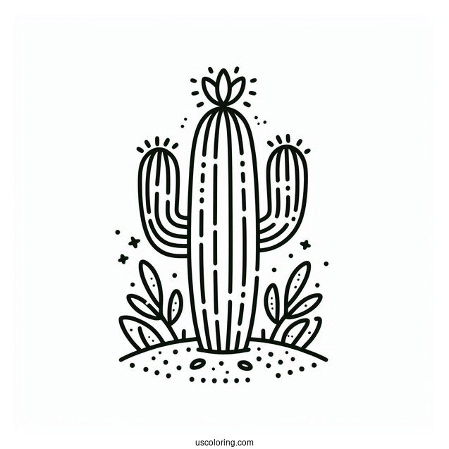 Simple Outline Of a Cactus Plant For Preschoolers