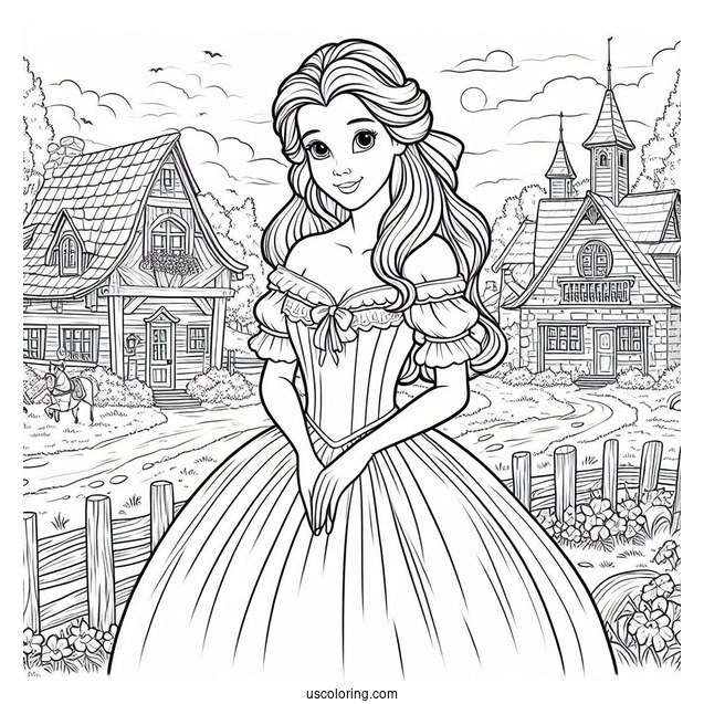 Belle Wearing Blue Dress In The Village