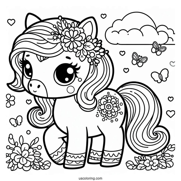 Adorable Kawaii Horse To Color For Kids