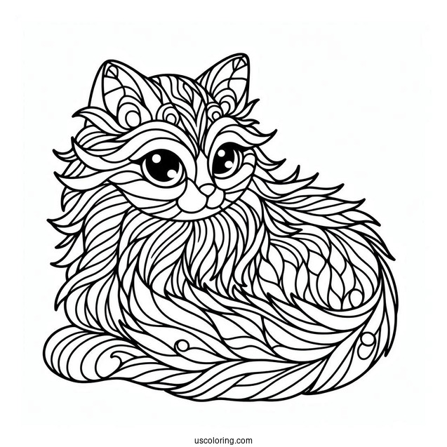 Furry Cat Stained Glass Coloring Page For Kids