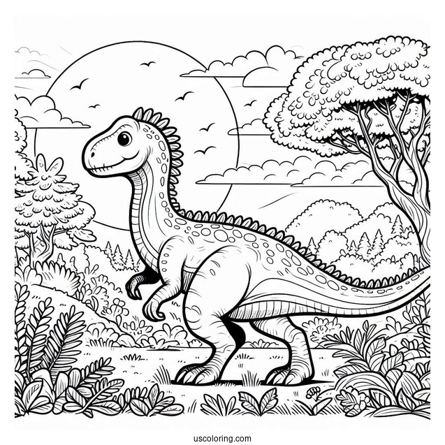 Dinosaur Coloring Page Of Ouranosaurus Strolling In Nature