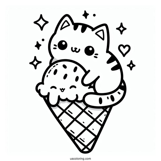 Kawaii Coloring Sheet Of Ice Cream Cat