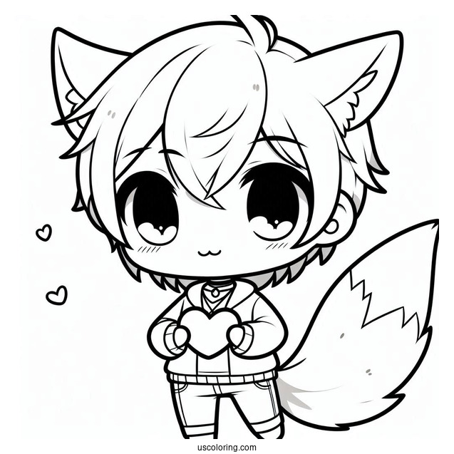 Cute Chibi Boy With Love Heart Tail Coloring Page