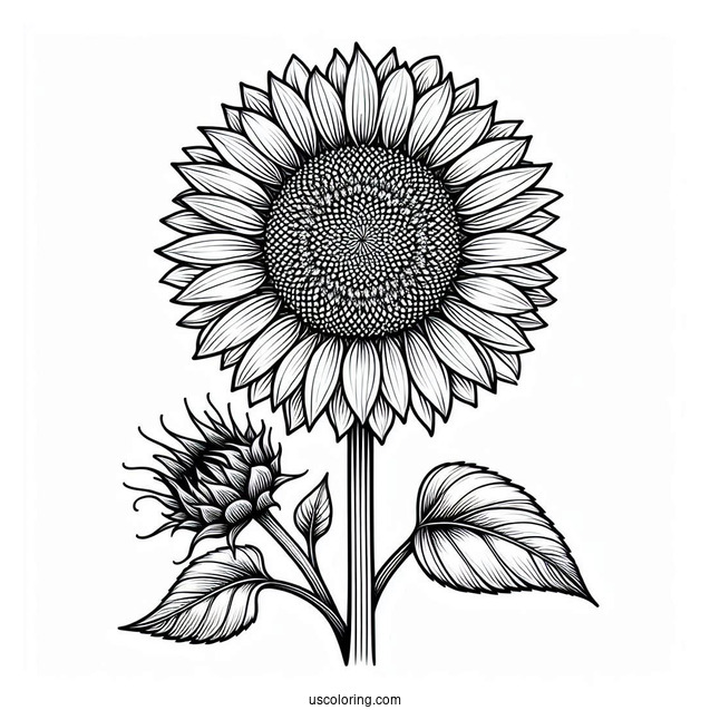 Tall Sunflower With Seeds Coloring In