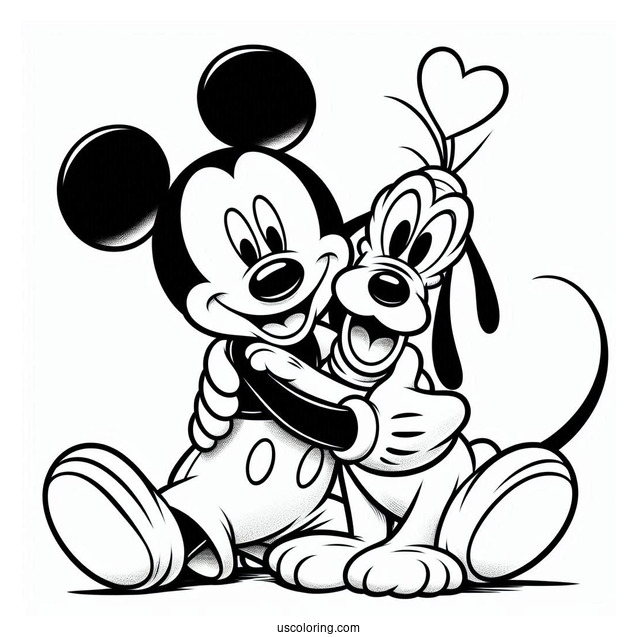Mickey Mouse Hugging Pluto Coloring Page With Goofy In The Back