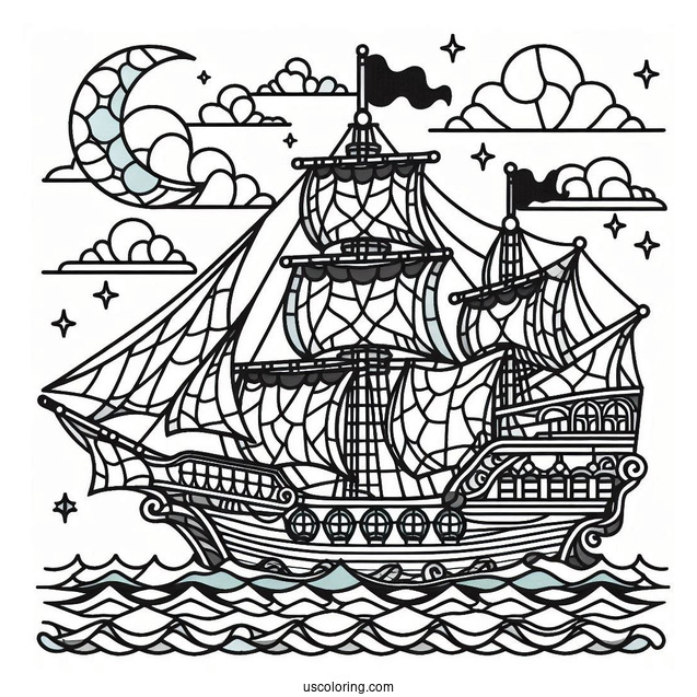 Pirate Ship Coloring Page Stained Glass
