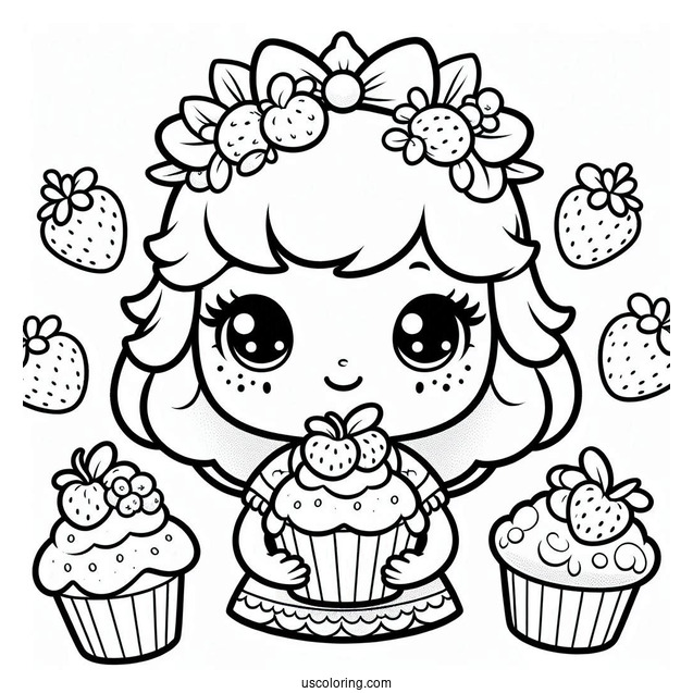 Strawberry Shortcake Coloring Page of Easy Blueberry Muffing Holding Book