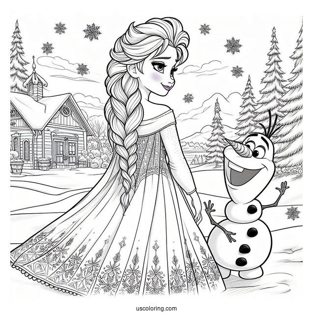 Elsa And Olaf In The Snow Coloring Sheet