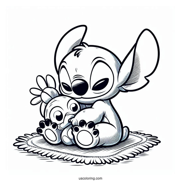 Stitch Cuddling Scrump Doll Coloring Page