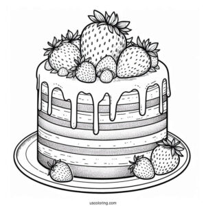 Naked Cake With Strawberry Toppers Coloring Sheet