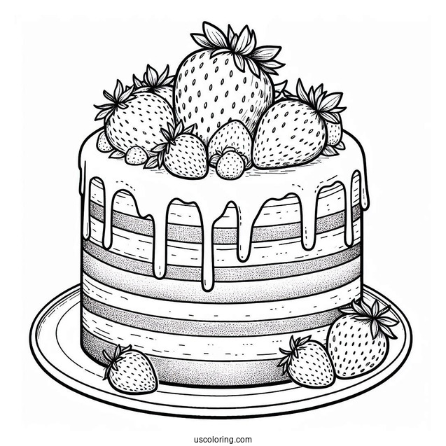 Naked Cake With Strawberry Toppers Coloring Sheet