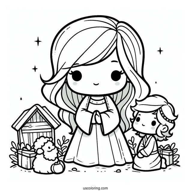 Nativity Coloring Page Of Easy Chibi Nativity For Kids