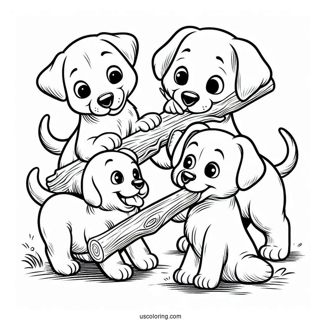 Three Dogs Playing With Large Stick