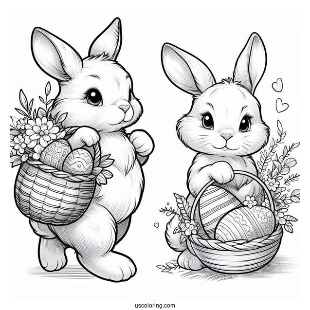 Realistic Bunny Carrying A Basket Of Easter Coloring Page Of Eggs