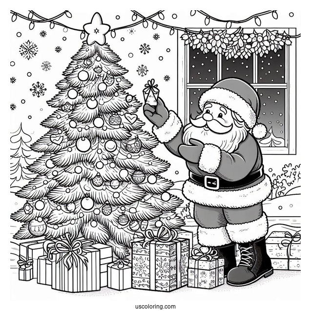 Father Christmas Putting Presents Under a Tree