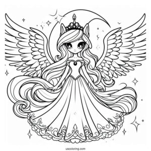 Beautiful Princess Luna Coloring Page With Wings Spread