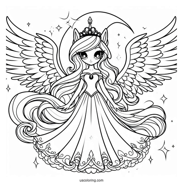 Beautiful Princess Luna Coloring Page With Wings Spread